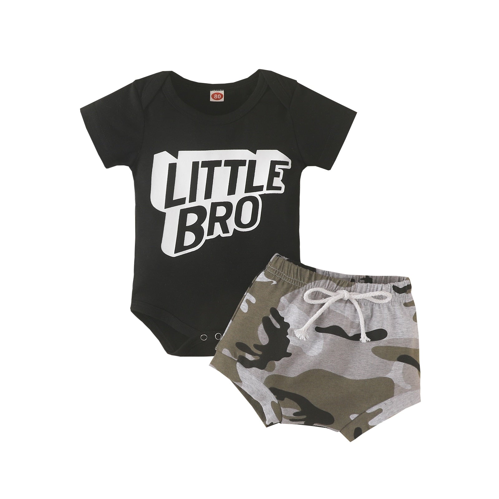 Baby Boys' 2-Piece Outfit Set with Short Sleeve Letter Print Romper and Camouflage Shorts