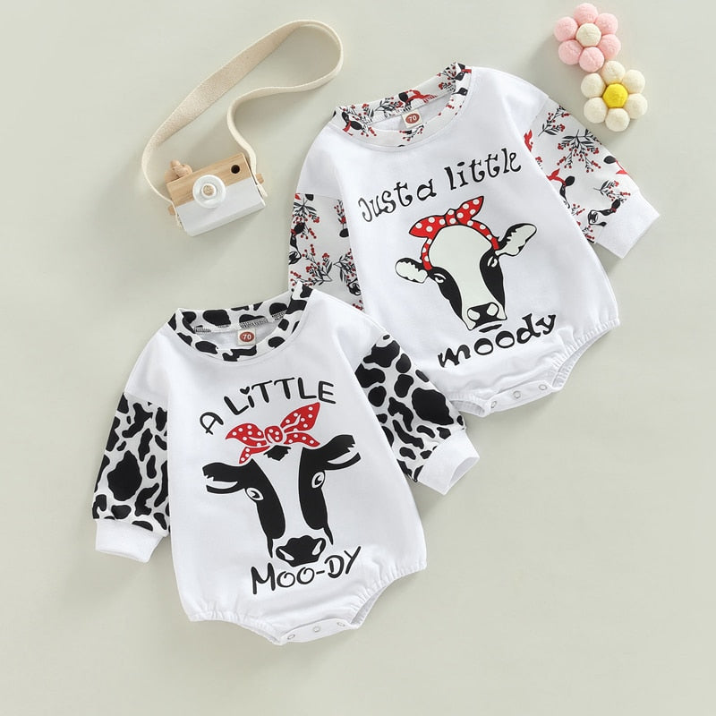 Adorable Cow Print Patchwork Rompers for Newborn Baby Boys and Girls