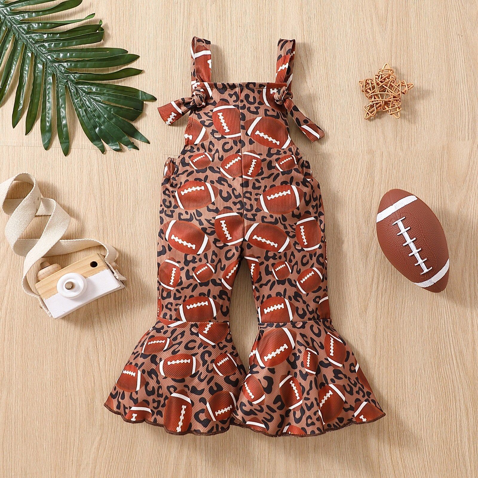 Toddler Baby Girl Bell-Bottom Jumpsuit with Rugby Leopard Print