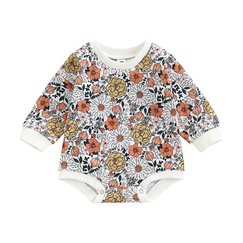 Fashionable Spring/Fall Rompers for Newborn Baby Girls - Floral Prints in 3 Colors