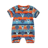 Baby Unisex Western Aztec Romper Short Sleeve Cattle Skull Print One-piece Jumpsuit - Babbez