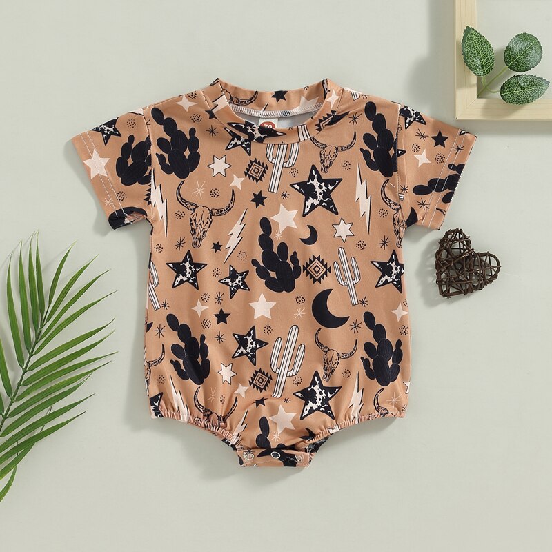 Infant Baby Boy/Girl Cow Print Short Sleeve Romper with Crotch Buttons