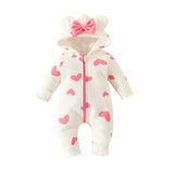 Zipper Hooded Jumpsuit for Kids Girls Clothing - Heart Print Baby Costume Valentine's Day Girls Playsuit Newborn Sleepwear