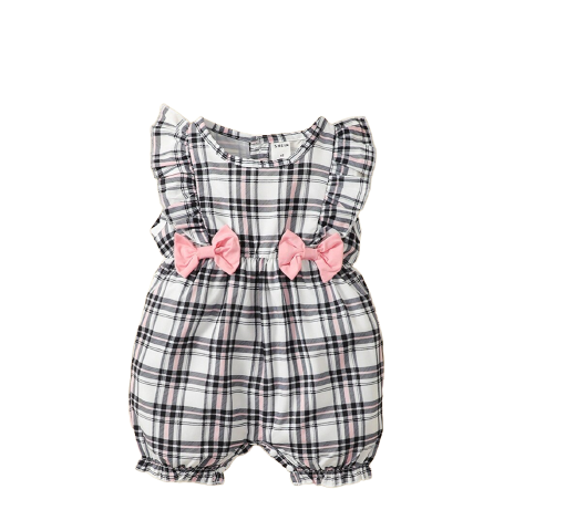 Adorable Baby Girl Summer Outfit: Ruffle Rompers with Bowknots and Sunhat