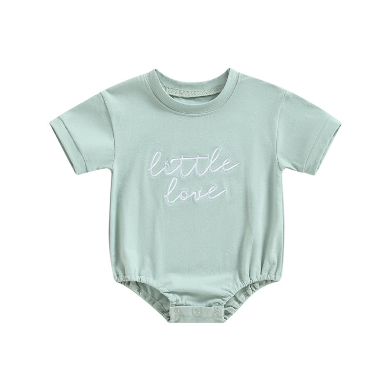 Stylish Embroidered Letter Short Sleeve Rompers for Newborn Baby Boys and Girls