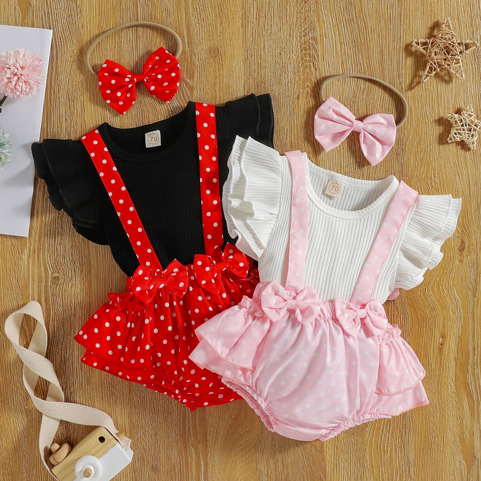 Adorable Newborn Baby Girls Clothes Set with Ruffles, Bowknots and Polka Dots for a Cute Look