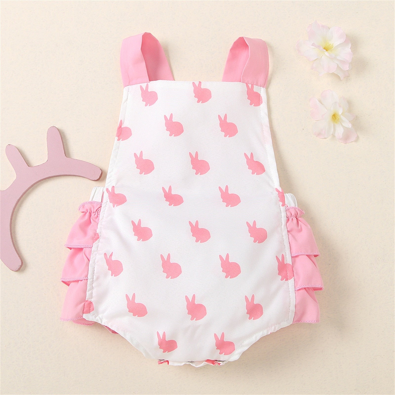 Adorable Newborn Baby Girls' Summer Jumpsuit with Cartoon Rabbit Prints