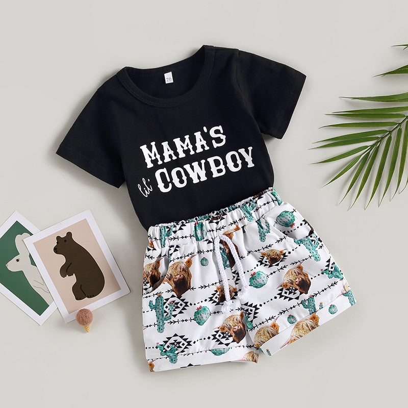 Adorable Summer Set for Baby Boys: Letter Print T-Shirt and Bull Head Shorts