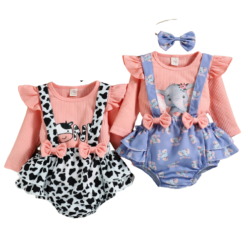 Adorable 3-Piece Animal Printed Baby Girl Clothes Set for 0-24 Months