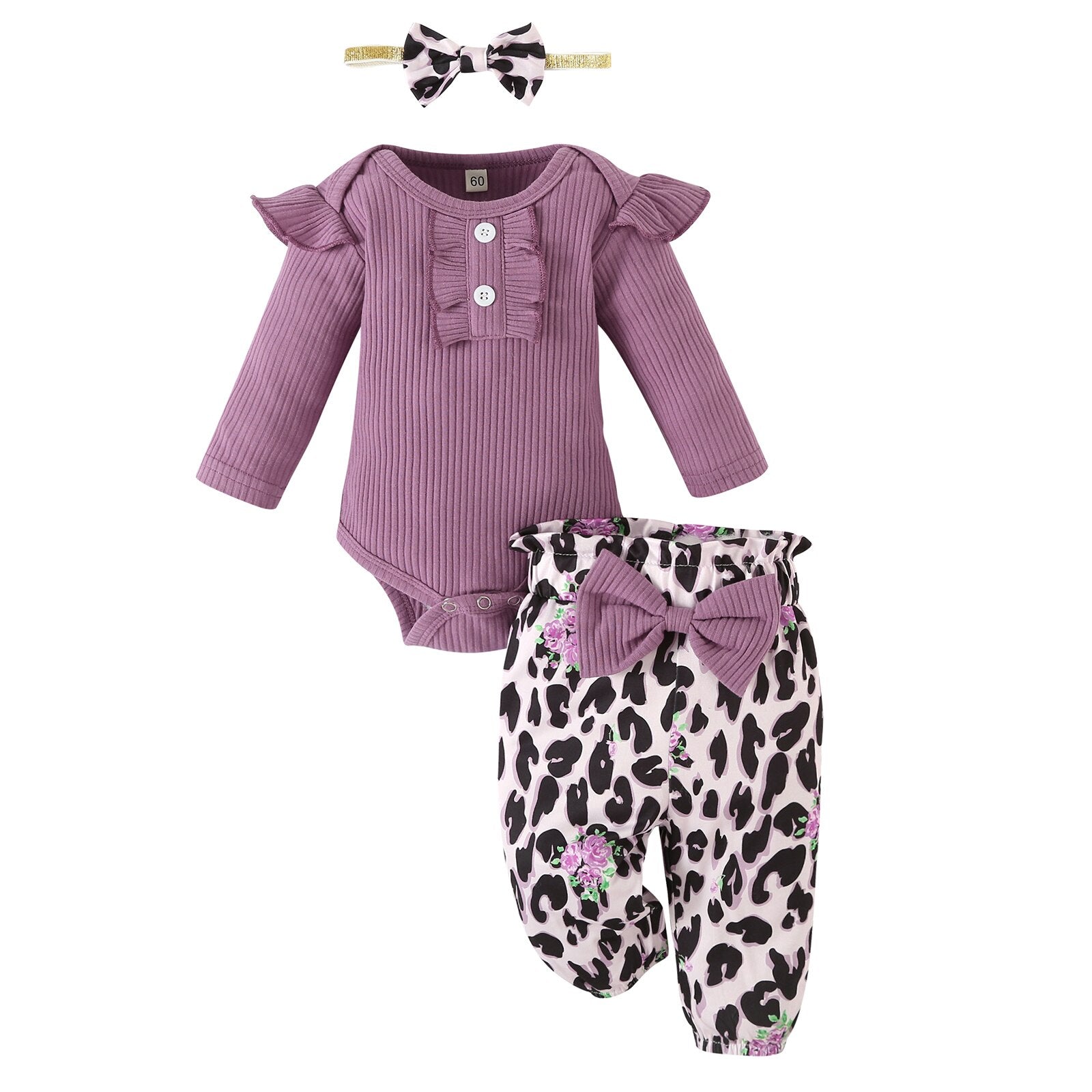 Adorable Newborn Baby Girl Clothes Set with Insect Print Ruffles Romper and Bow Pants