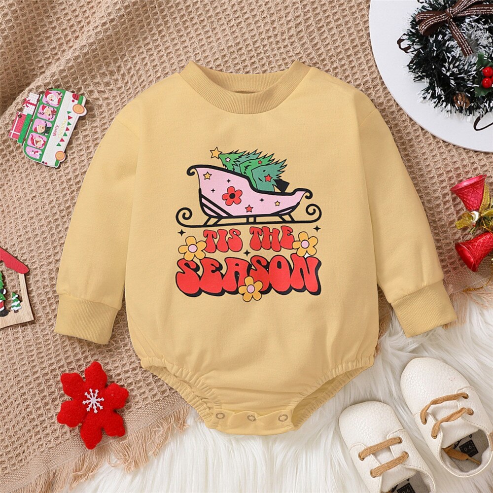 Santa Printed Newborn Bodysuit Overalls - Christmas Rompers for Boys a