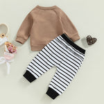 Boys Outfits Newborn Toddler Clothes Set Letter Print Long Sleeve Sweatshirt Tops and Elastic Casual Striped Pants Tracksuit - Babbez