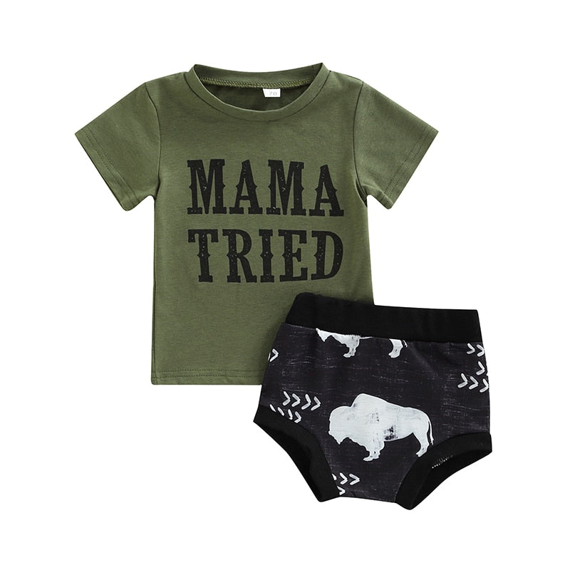 Toddler Baby Boy Summer Outfits Set Short Sleeve T-shirt and Animal Print Shorts