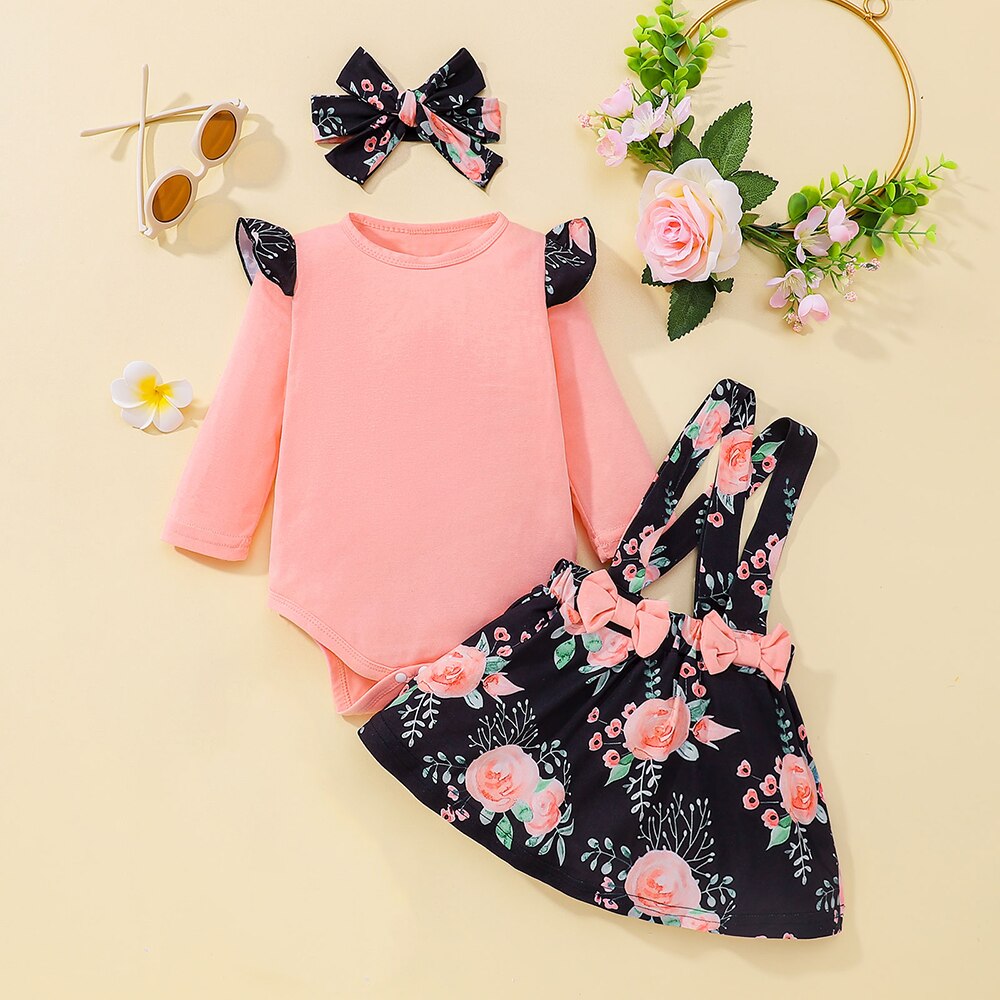 Newborn Baby Girl Dress Clothing Sets - Fashionable Infant Outfit Jumpsuit Romper Top with Bow and Skirt Bodysuit - Perfect Costume for Kids