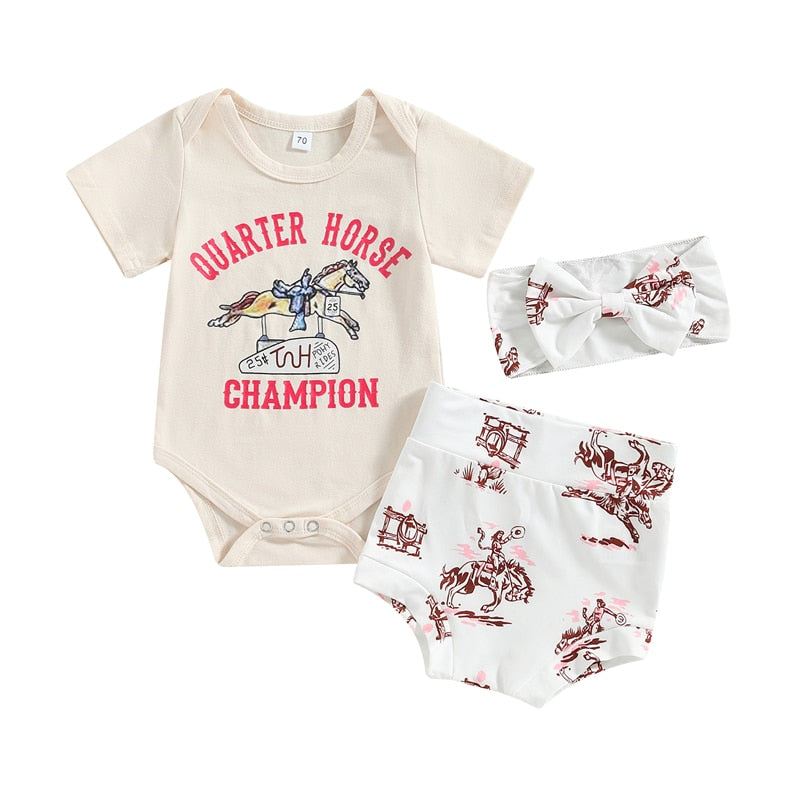 Summer Fashion Baby Clothes Set with Horse Letter Print for Newborn Boys and Girls