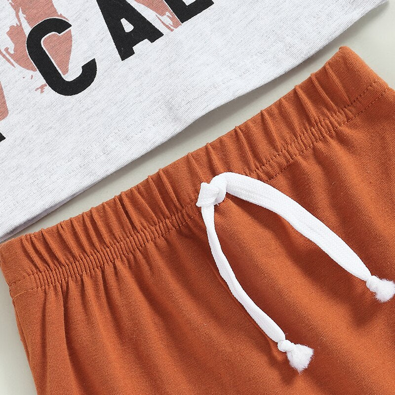 Fashionable Summer Clothes for Newborn Baby Boys - Cattle Letter Print T-Shirt and Drawstring Shorts