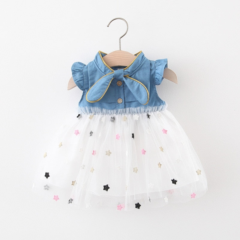 Summer Baby Girl Denim and Yarn Sleeveless Dress