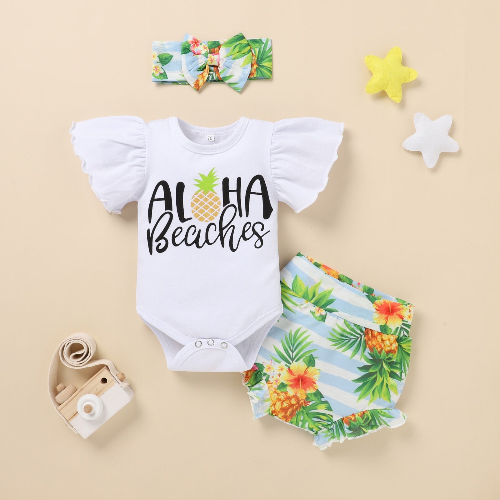 Summer Baby Girl Outfit Sets with Ruffles Sleeve Printed Bodysuit and Cartoon Lobster PP Pants