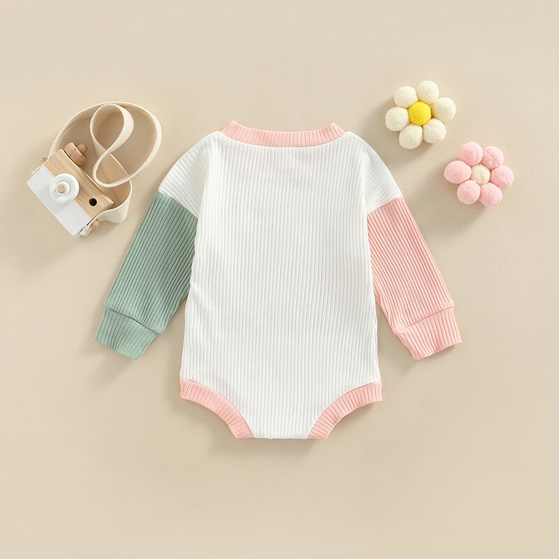 Lovely Autumn Baby Girls Casual Rompers with Patchwork and Colorful Letter Print