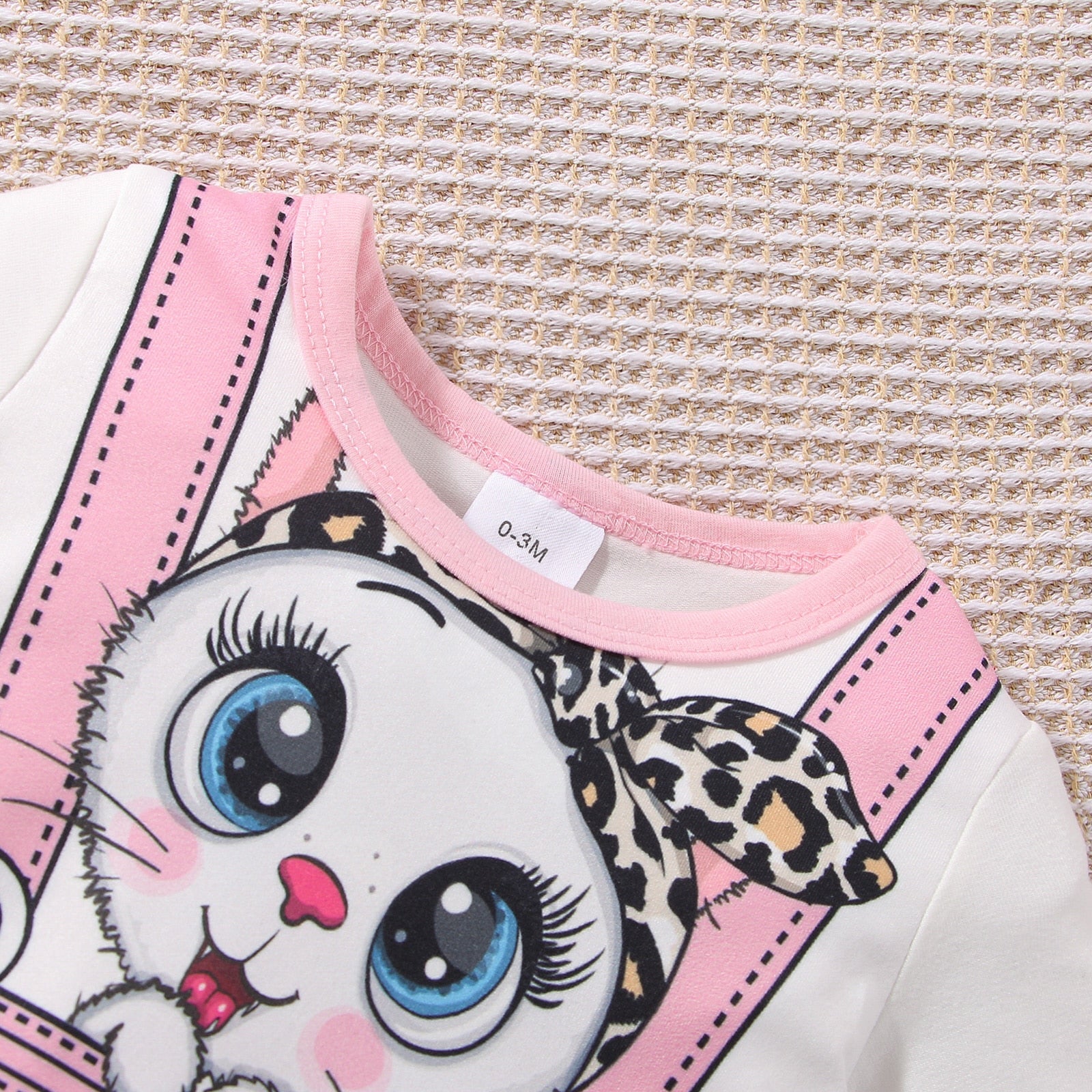 Adorable Baby Girl Cat Print Short-sleeve Faux-two Jumpsuit