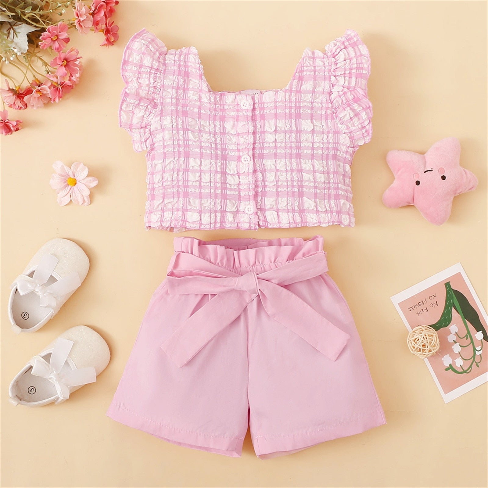 Kids Toddler Baby Girls Clothes Sets Summer Elegant Plaid Sleeveless Vest Tops + Shorts Sets Fashion 2Pcs Outfits