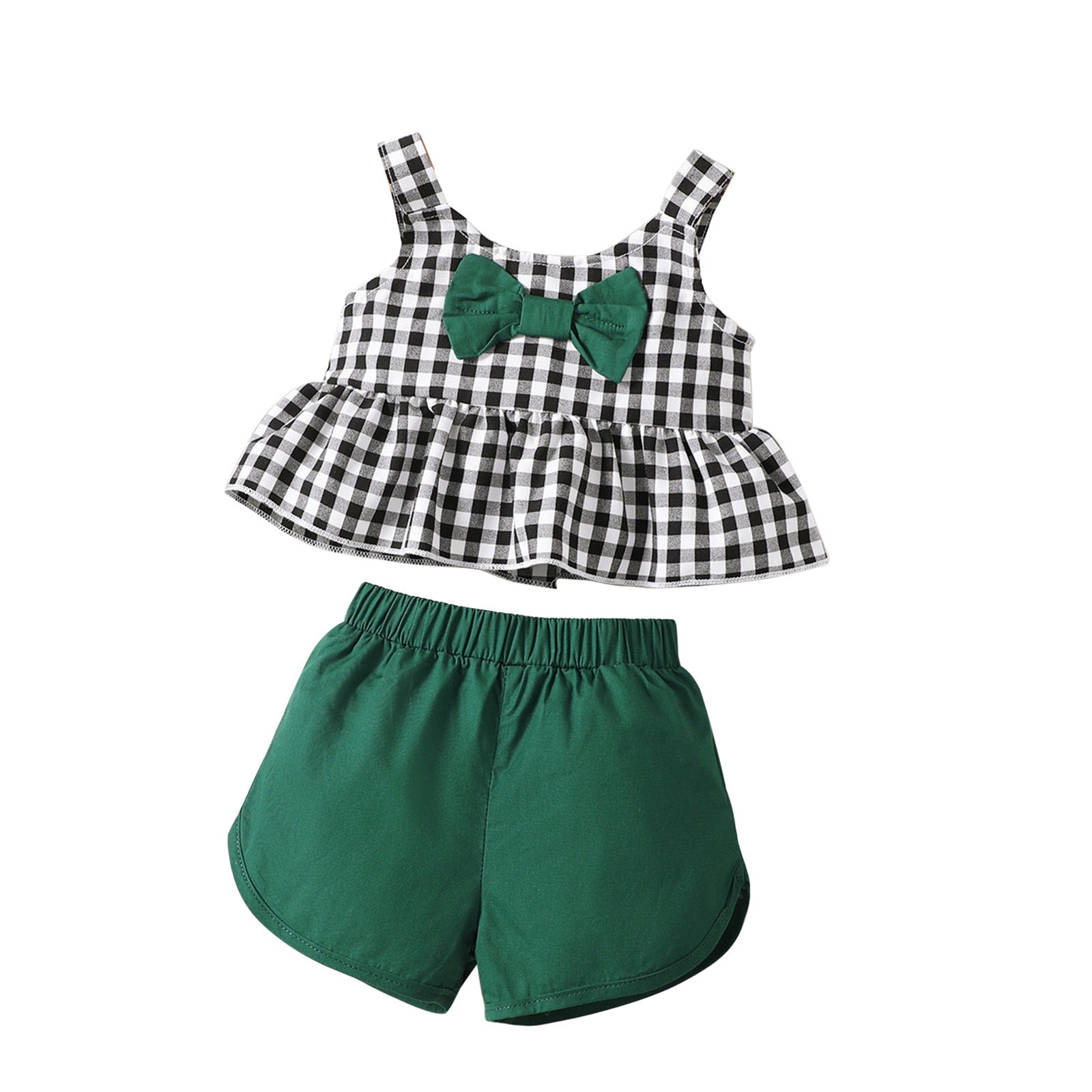 Cute Green Plaid Baby Girl Clothes Set for Summer