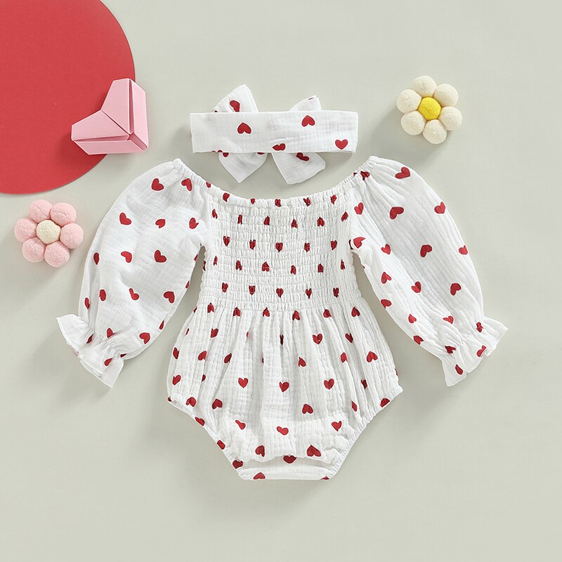 Lovely Princess Style Baby Girls Rompers with Heart Print