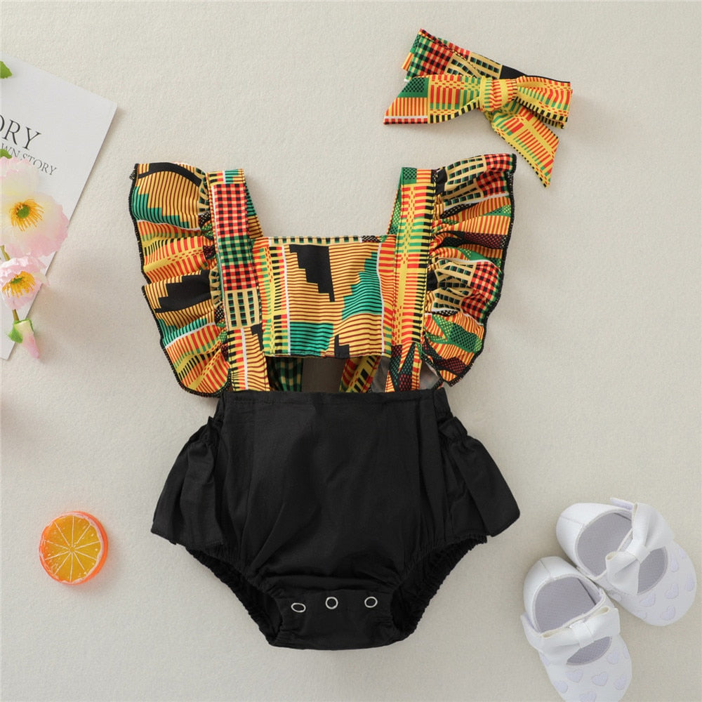 Backless Patchwork Bodysuit for Baby Girls
