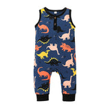 Adorable Sleeveless Dinosaur Printed Baby Rompers for Boys