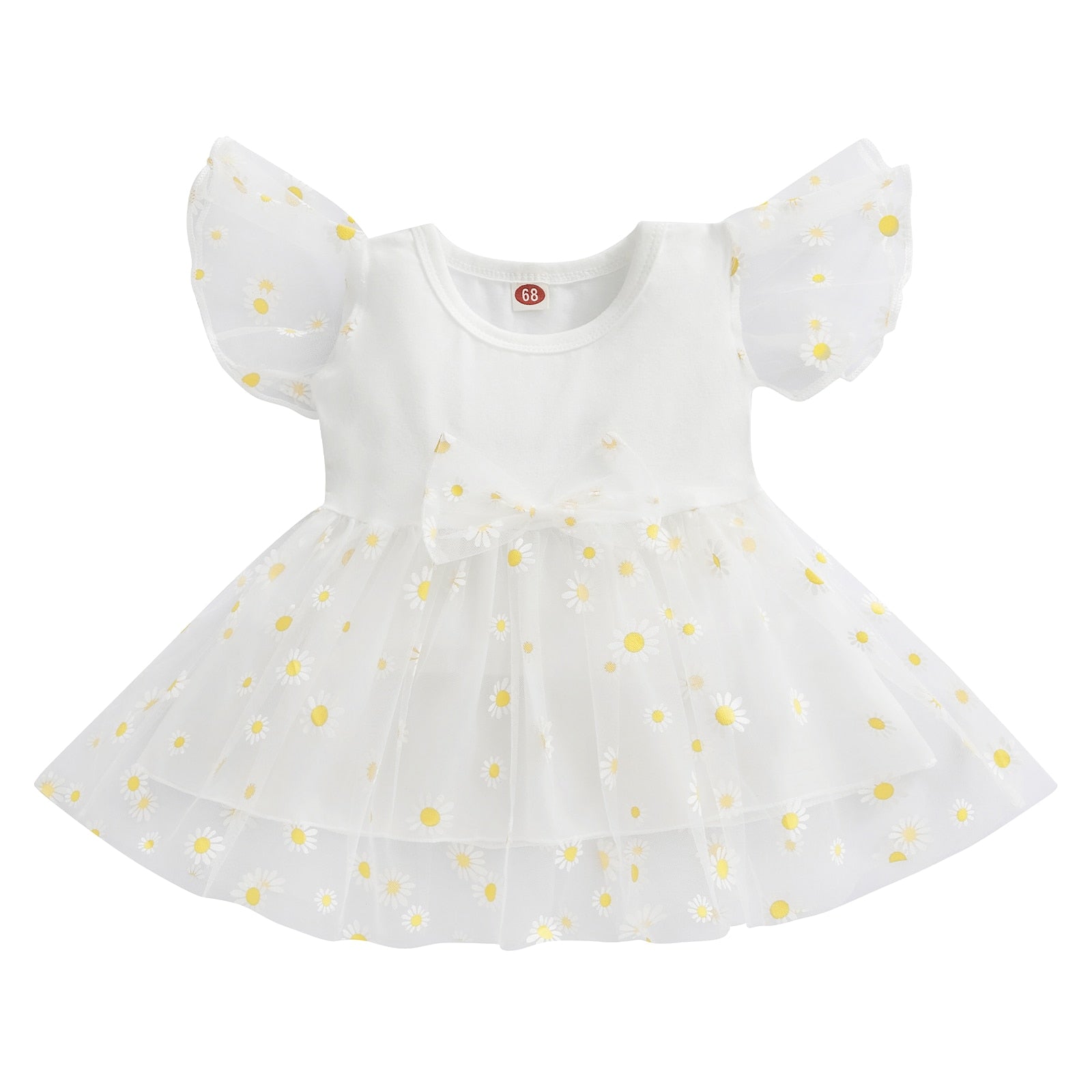 Summer Princess Baby Girls Tutu Dress with Ruffles, Fly Sleeve, and Sunflowers Print
