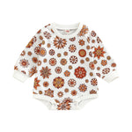 Retro Floral Long Sleeve Sweatshirt Bodysuit for Baby Girls - Babbez