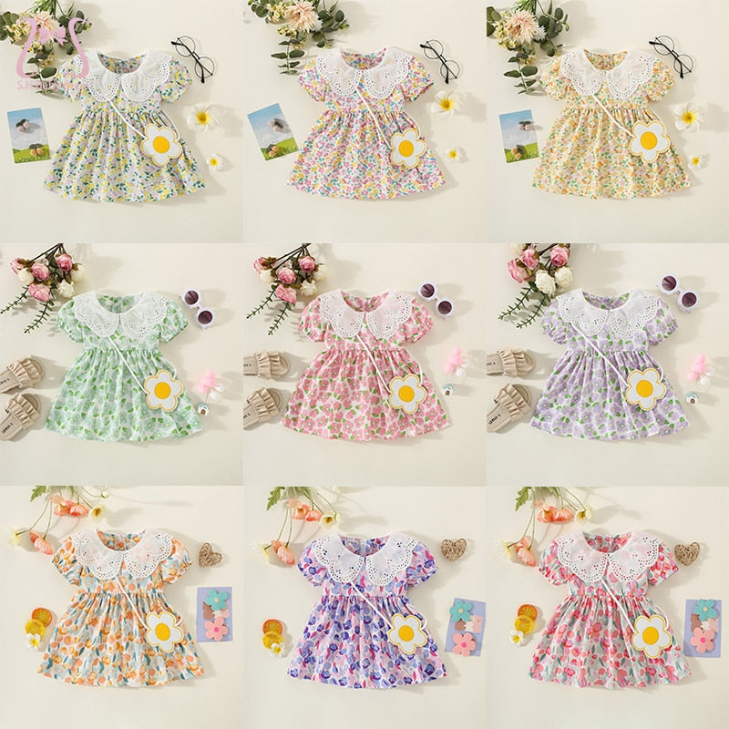 Sweet Floral Summer Baby Girl Dresses with Short Sleeves