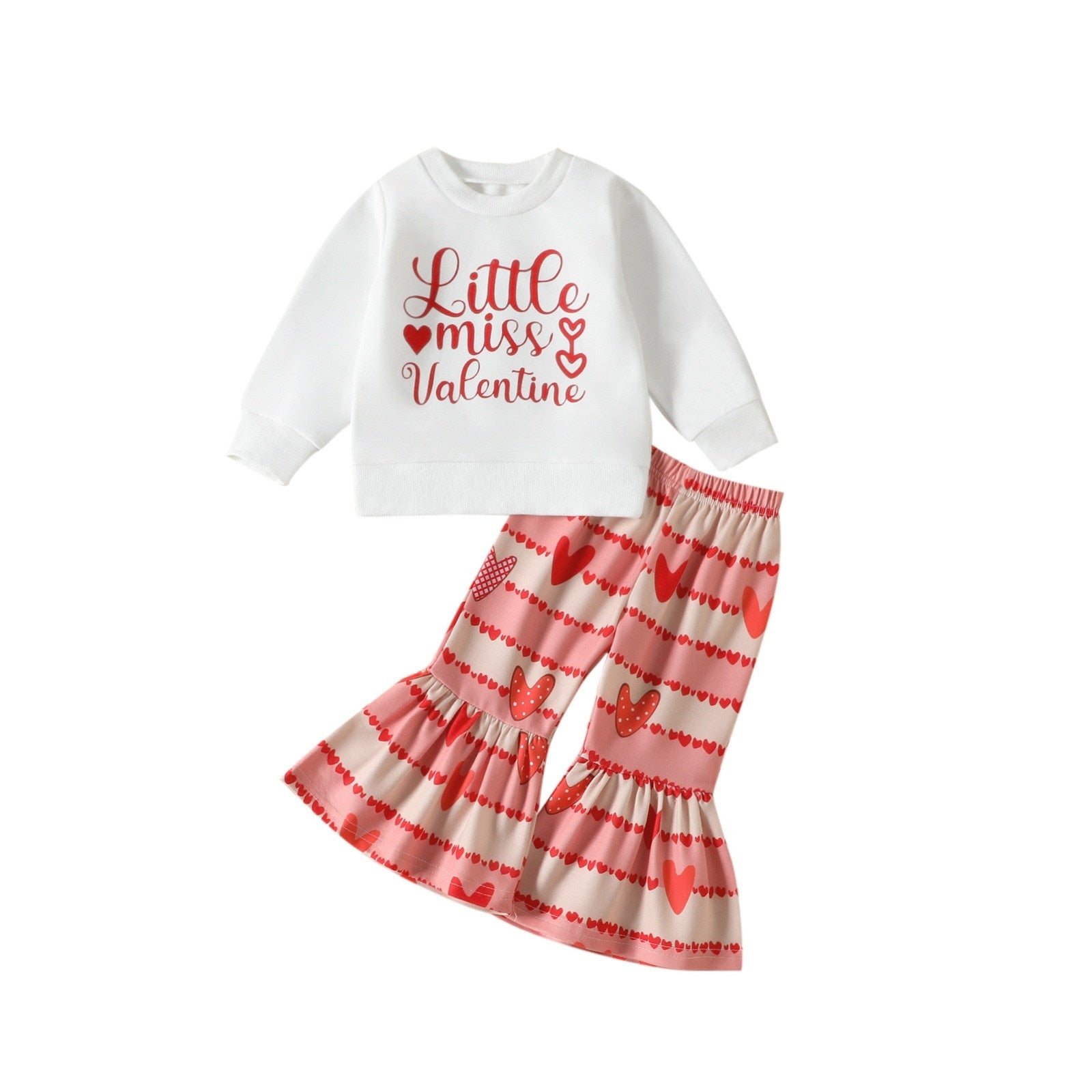 Adorable Valentine's Day Outfit for Little Girls: Love Letter Tops and Heart Flare Pants Set