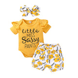 Infant Toddler Baby Girl 3PCS Summer Set - Romper, Floral Shorts and Headband