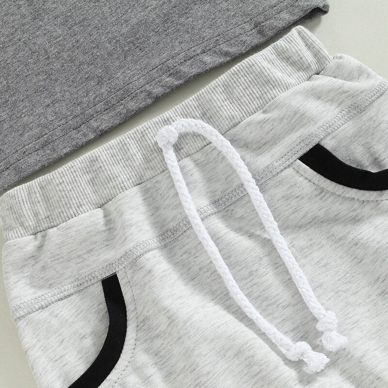 Stylish Summer Boys' Clothing Sets - Gray Letter Print Short Sleeve T-shirt and Long Pants