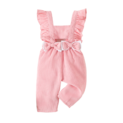 Charming Corduroy Overalls for Newborn Baby Girls with Bow Front and Ruffle Trim