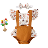 Adorable Newborn Baby Girls Romper with Flying Sleeves and Animal/Flower Print