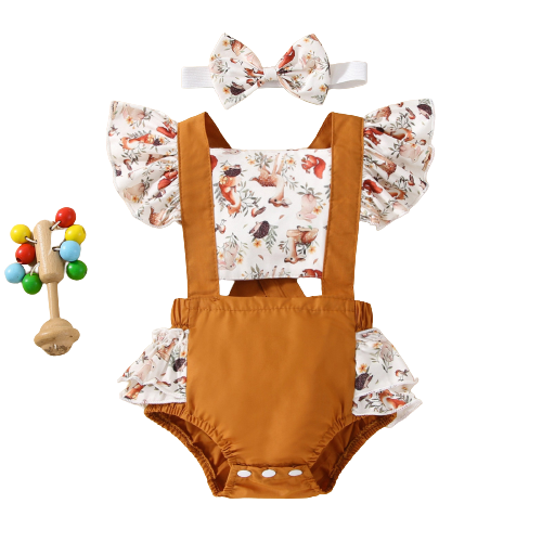 Adorable Newborn Baby Girls Romper with Flying Sleeves and Animal/Flower Print