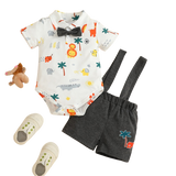 Animal Print Baby Clothes Set - Bowtie Bodysuit and Overalls for Infant Boys