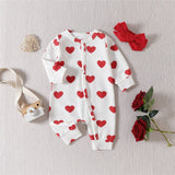 Adorable Heart Print Baby Rompers for Valentine's Day