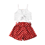 Toddler Baby Girl Summer Clothes Set - Solid Color Strap Bowknot Crop Tops Polka Dot Short Pants Outfits - Babbez