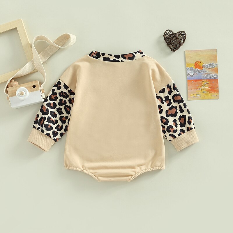 Adorable Cattle Leopard Letter Print Patchwork Jumpsuits for Newborns