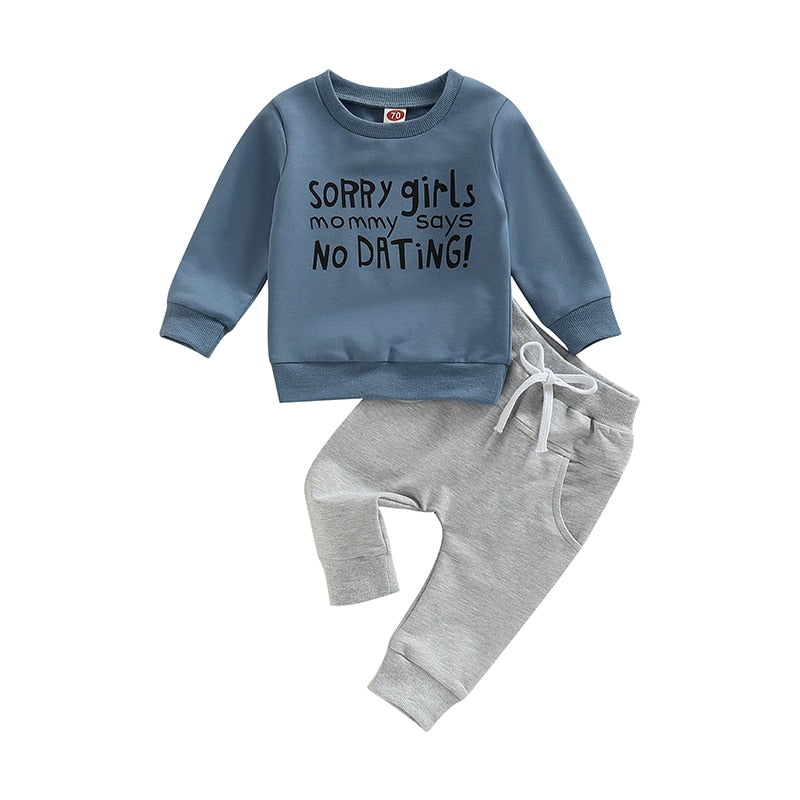 Stylish Toddler Boy's Outfit - Long Sleeve Letter Print Sweatshirt and Elastic Waist Pants Set