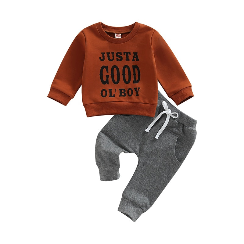 Stylish Toddler Boy 2Pcs Outfit with Letter Print Sweatshirt and Elastic Waist Pants