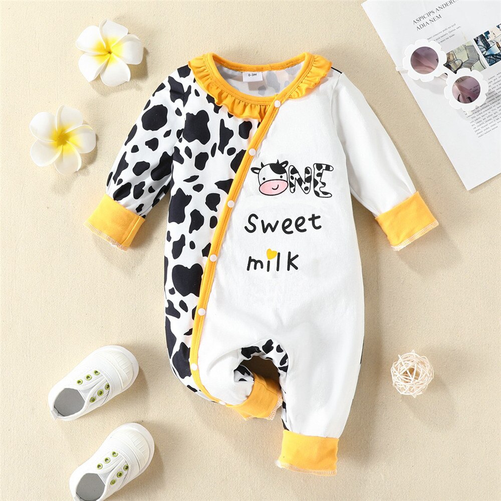 Adorable Cartoon Cow Rompers for Baby Girls