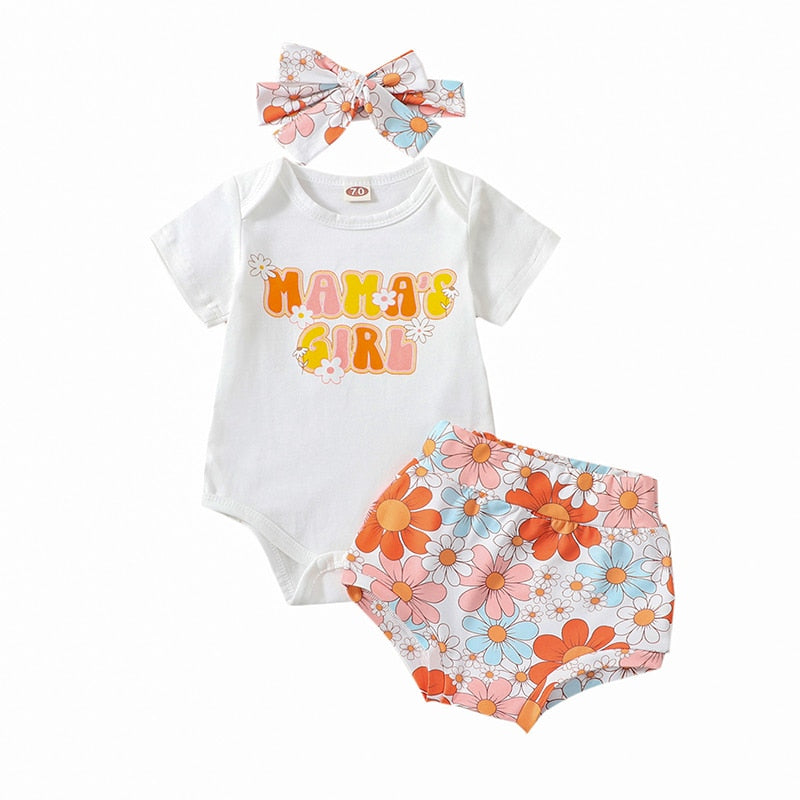 Adorable Summer Clothes Sets for Newborn Baby Girls: Letter Print Bodysuits and High Waist Shorts