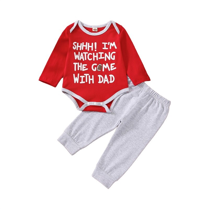 Xmas Party Suit for Baby Girls and Boys - Letter Print Long Sleeve Romper with Solid Pants