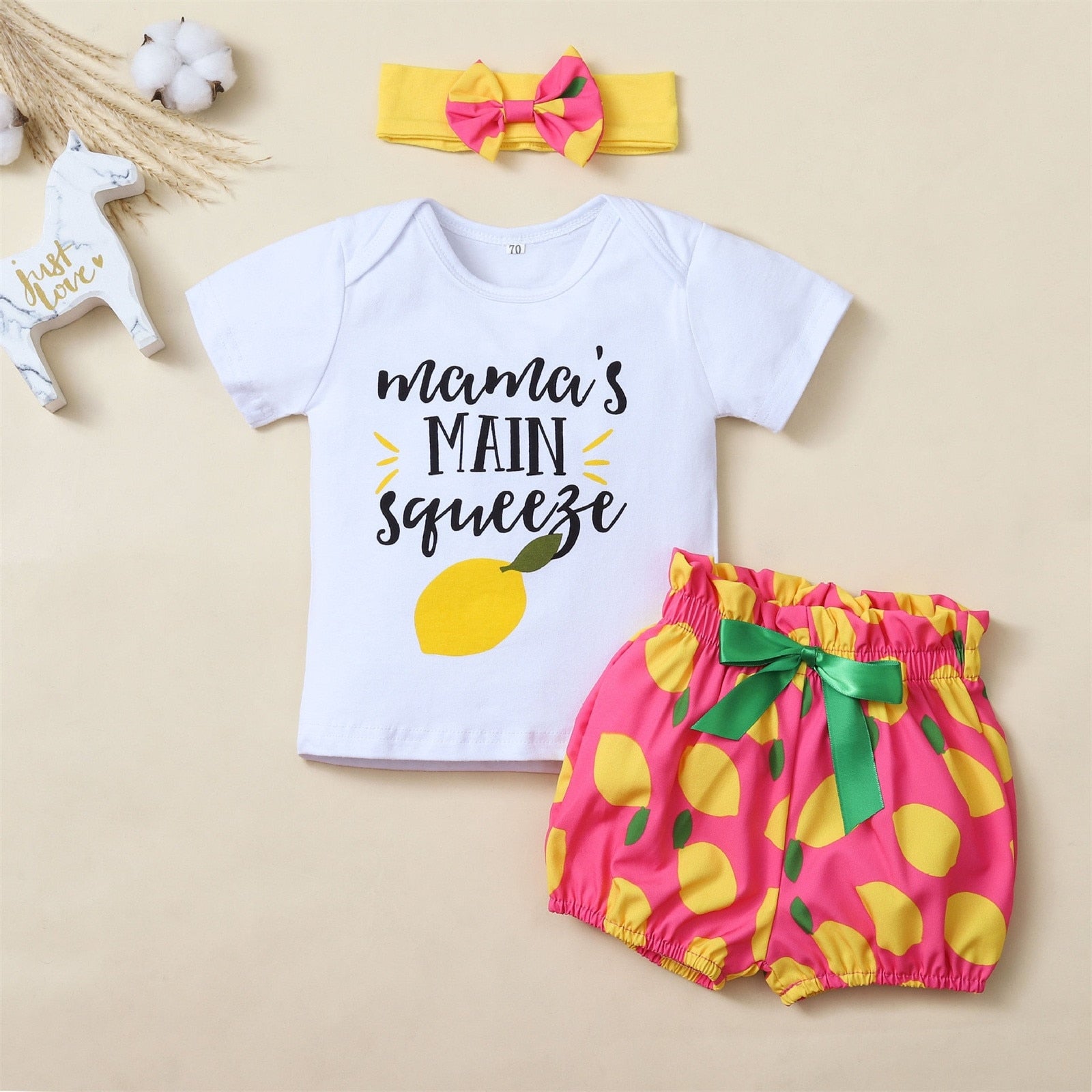 Trendy 3PCS Summer Outfits for Newborn Baby Girls - Letter Pattern T-Shirt, Floral Shorts, and Headband