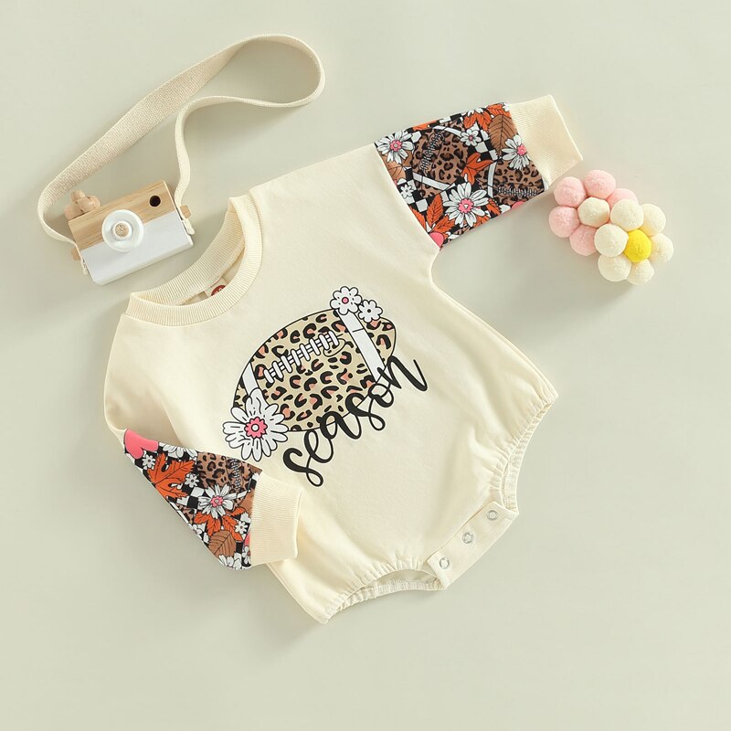 Rugby Flower Letter Print Patchwork Rompers for Baby Girls