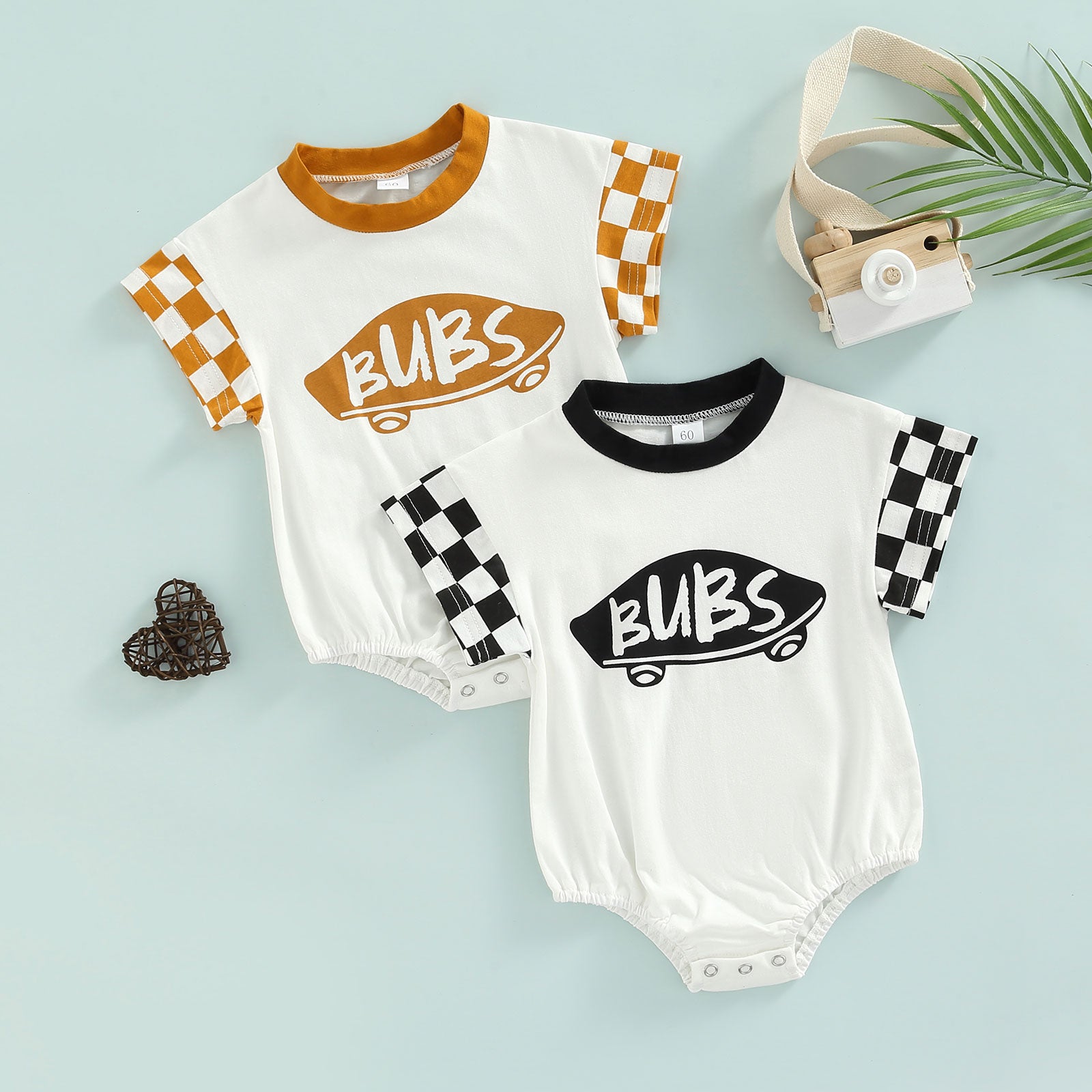 Adorable Baby Romper with Plaid and Cartoon Pattern for Summer